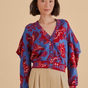 FARM Rio Blue lace garden cardigan, M